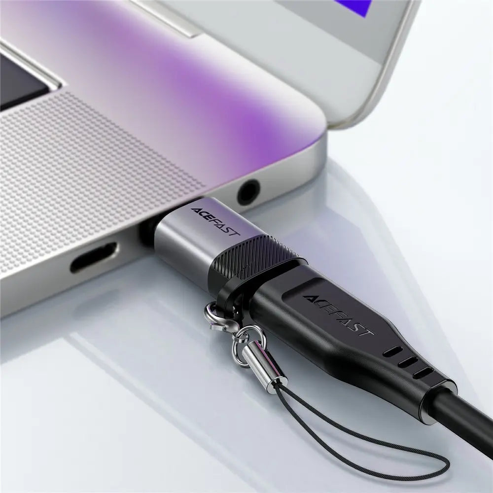 מתאם מ-Lightning ל-USB-C עוצמתי ACEFAST J19 – תמיכה בטעינה מהירה 60W והעברת נתונים, צבע אפור מטאלי