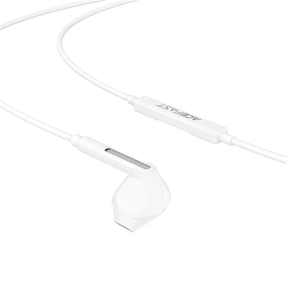 אוזניות חוטיות ACEFAST L13 בחיבור טייפ סי (USB-C) עם מיקרופון HD ושבב DAC – שלט מובנה ומבנה חצי-תוך-אוזן (לבן)