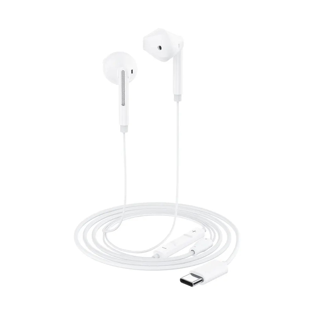 אוזניות חוטיות ACEFAST L13 בחיבור טייפ סי (USB-C) עם מיקרופון HD ושבב DAC – שלט מובנה ומבנה חצי-תוך-אוזן (לבן)