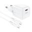 סט מטען מהיר לטלפון הכולל ראש מטען USB-C וכבל USB-C ל-USB-C באורך 1.2 מטר, עיצוב קומפקטי