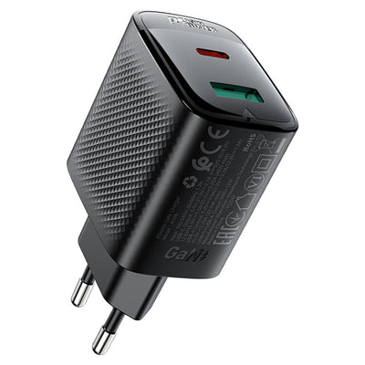 ראש מטען מהיר USB-A + USB-C טעינת PD45W מהירה, שחור