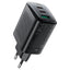 ראש מטען מהיר בעל 2 יציאות USB-C ויציאת USB-A, טעינה מהירה PD45W, שחור