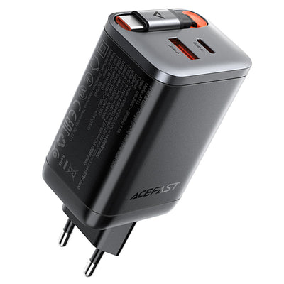 מטען מהיר ייחודי הכולל כבל טעינה USB-C נשלף ויציאות טעינה USB-A ו-USB-C
