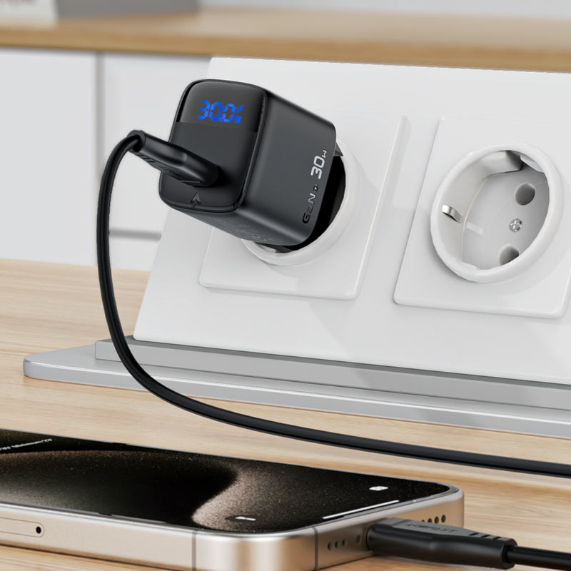 ראש מטען מהיר USB-C טעינת PD30W מהירה, שחור