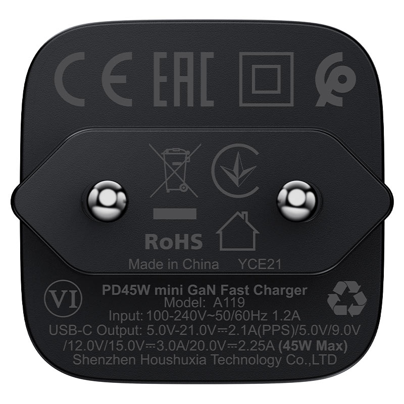 ראש מטען מהיר טייפ סי ACEFAST A119 PD45W GaN – הספק 45W בטכנולוגיית גליום ניטריד למחשבים ניידים וסמארטפונים