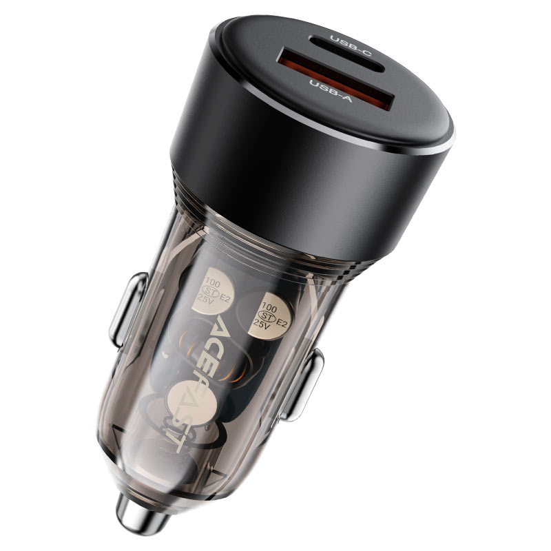 מטען מהיר לרכב, חיבור כפול (USB-A ו-USB-C), עיצוב מינימליסטי