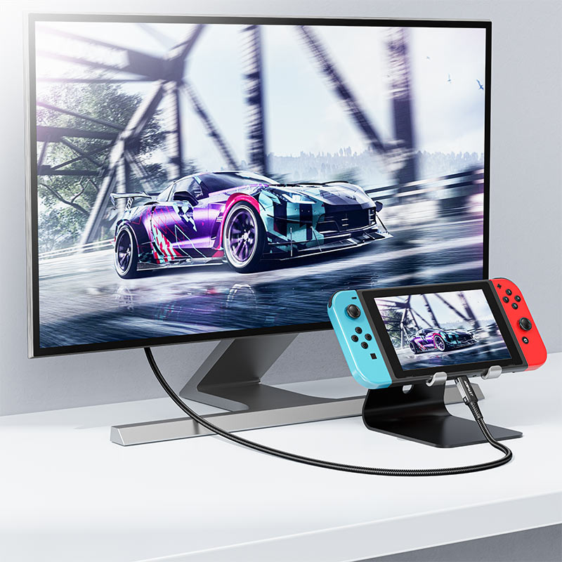 כבל HDMI איכותי, USB-C ל-HDTV 4K, סגסוגת אלומיניום, חיפוי קלוע, 1.8 מטר