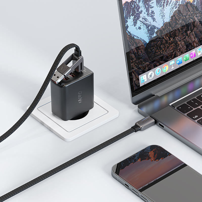 כבל סנכרון וטעינה USB-A/USB-C ל-USB-C, תומך טעינה מהירה, 1.2 מטר