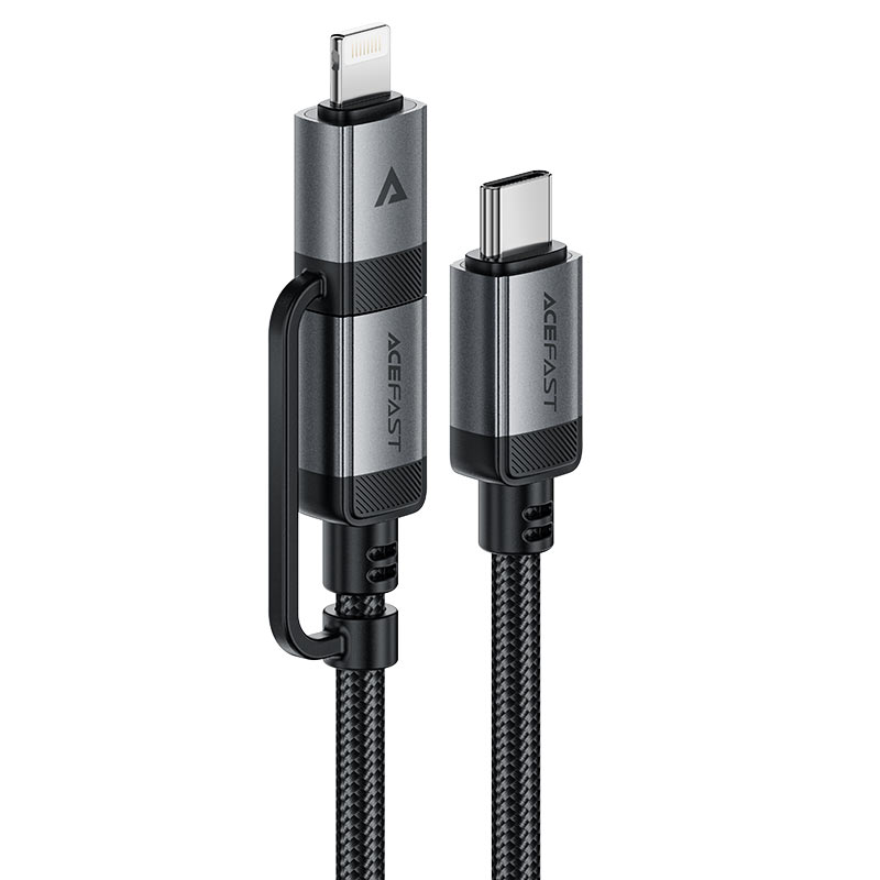כבל סנכרון וטעינה איכותי USB-C ל-USB-C עם מתאם Lightning מובנה, קלוע