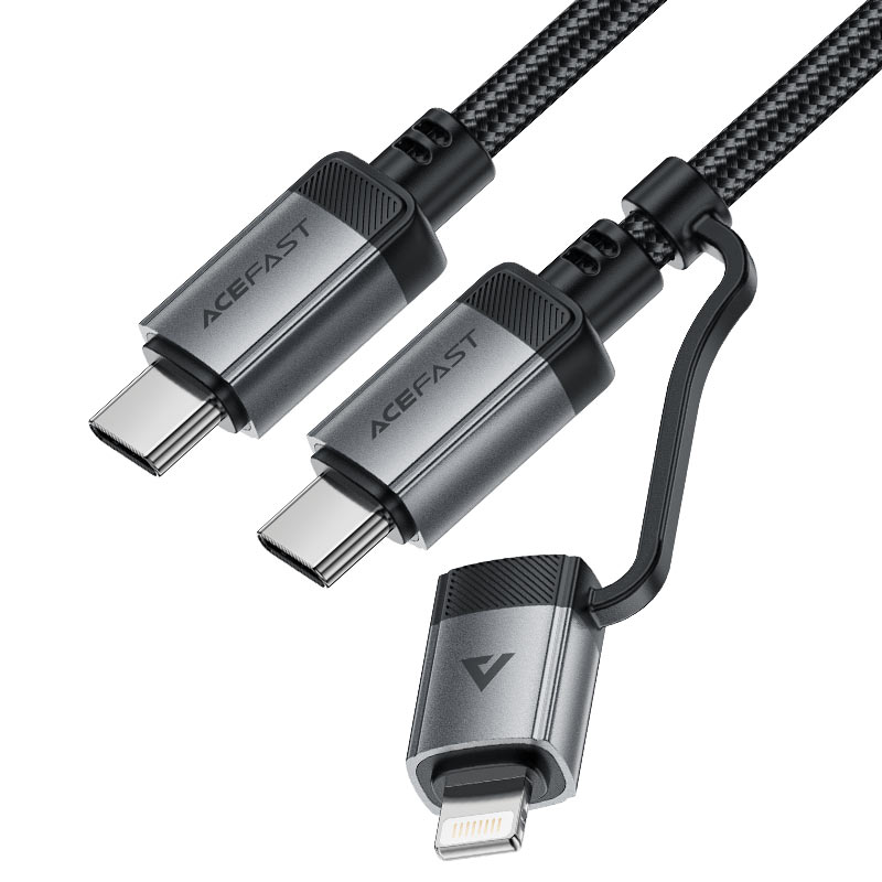 כבל סנכרון וטעינה איכותי USB-C ל-USB-C עם מתאם Lightning מובנה, קלוע