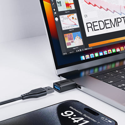 מתאם USB-A ל-USB-C מהיר וקומפקטי, שבב חכם לטעינה בטוחה