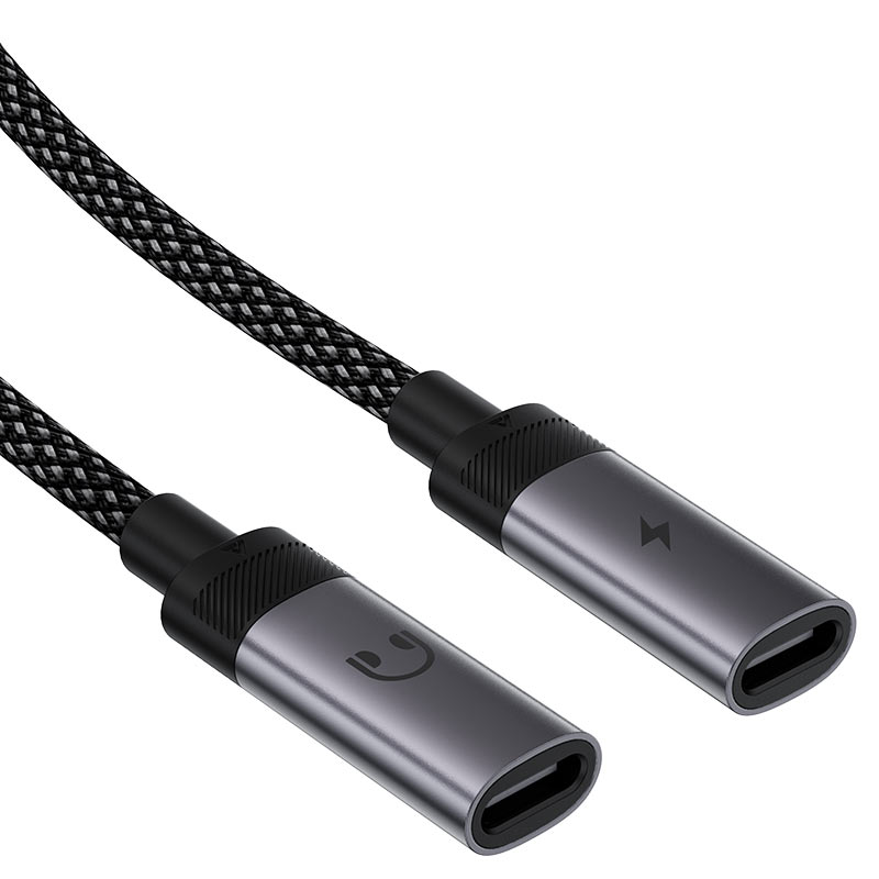 מפצל אודיו וטעינה ACEFAST J14 מטייפ סי לזוג חיבורי USB-C – טעינה מהירה 60W, שמע Hi-Fi וכבל ניילון קלוע