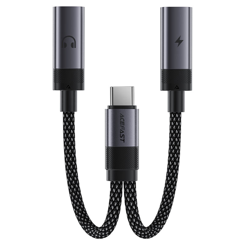 מפצל אודיו וטעינה ACEFAST J14 מטייפ סי לזוג חיבורי USB-C – טעינה מהירה 60W, שמע Hi-Fi וכבל ניילון קלוע