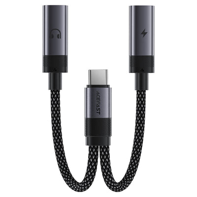 מפצל אודיו וטעינה ACEFAST J14 מטייפ סי לזוג חיבורי USB-C – טעינה מהירה 60W, שמע Hi-Fi וכבל ניילון קלוע