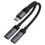 מפצל אודיו וטעינה ACEFAST J14 מטייפ סי לזוג חיבורי USB-C – טעינה מהירה 60W, שמע Hi-Fi וכבל ניילון קלוע