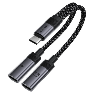 מפצל אודיו וטעינה ACEFAST J14 מטייפ סי לזוג חיבורי USB-C – טעינה מהירה 60W, שמע Hi-Fi וכבל ניילון קלוע