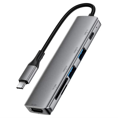 מפצל USB ותחנת עגינה 6 ב-1 ACEFAST J18 – תמיכה ב-4K 60Hz, טעינה מהירה 90W וקורא כרטיסים