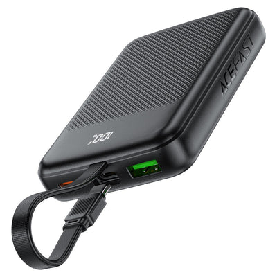 מטען נייד (סוללת גיבוי) 10000mAh לטעינה מהירה PD 22.5W עם כבל טעינה USB-C מובנה, שחור