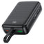 מטען נייד (סוללת גיבוי) 20000mAh לטעינה מהירה PD 22.5W עם כבל טעינה USB-C מובנה, שחור