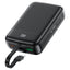 מטען נייד (סוללת גיבוי) 20000mAh לטעינה מהירה PD 22.5W עם כבל טעינה USB-C מובנה, שחור