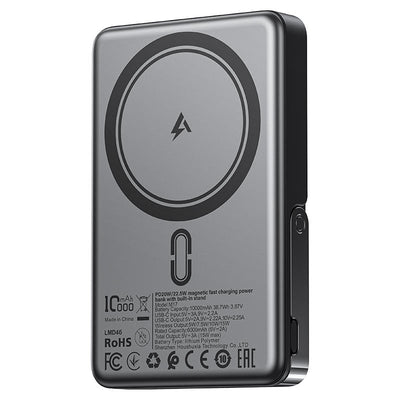 מטען נייד (סוללת גיבוי) 10000mAh לטעינה אלחוטית מגנטית מהירה PD22.5W, סטנד מובנה