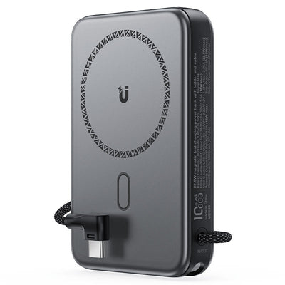 מטען נייד מגנטי (סוללת גיבוי) 10000mAh לטעינה אלחוטית מהירה 22.5W, אפור מטאלי