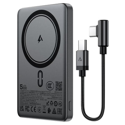 מטען נייד מגנטי אולטרה-דק מאלומיניום ACEFAST M35 5000mAh – טעינה אלחוטית מהירה 15W וזוג חיבורי טייפ סי 18W
