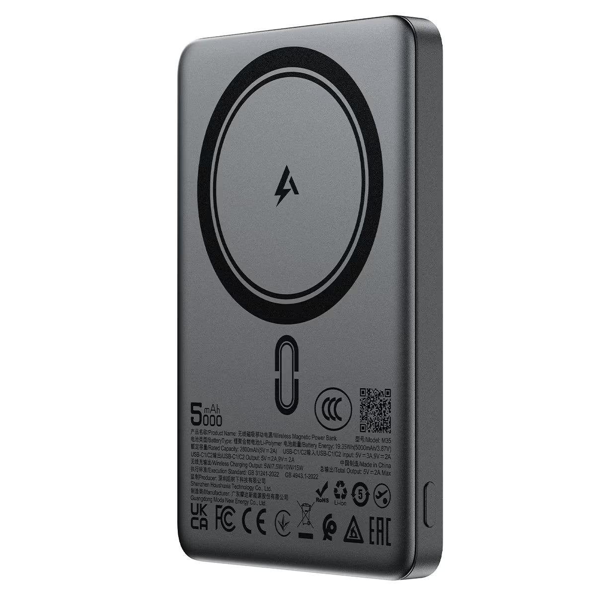 מטען נייד מגנטי אולטרה-דק מאלומיניום ACEFAST M35 5000mAh – טעינה אלחוטית מהירה 15W וזוג חיבורי טייפ סי 18W