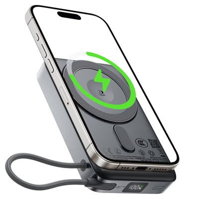 מטען נייד מגנטי ACEFAST M40 10000mAh – טעינה אלחוטית לטלפון ולשעון, כבל מובנה, מעמד מתקפל וטעינה מהירה 22.5W