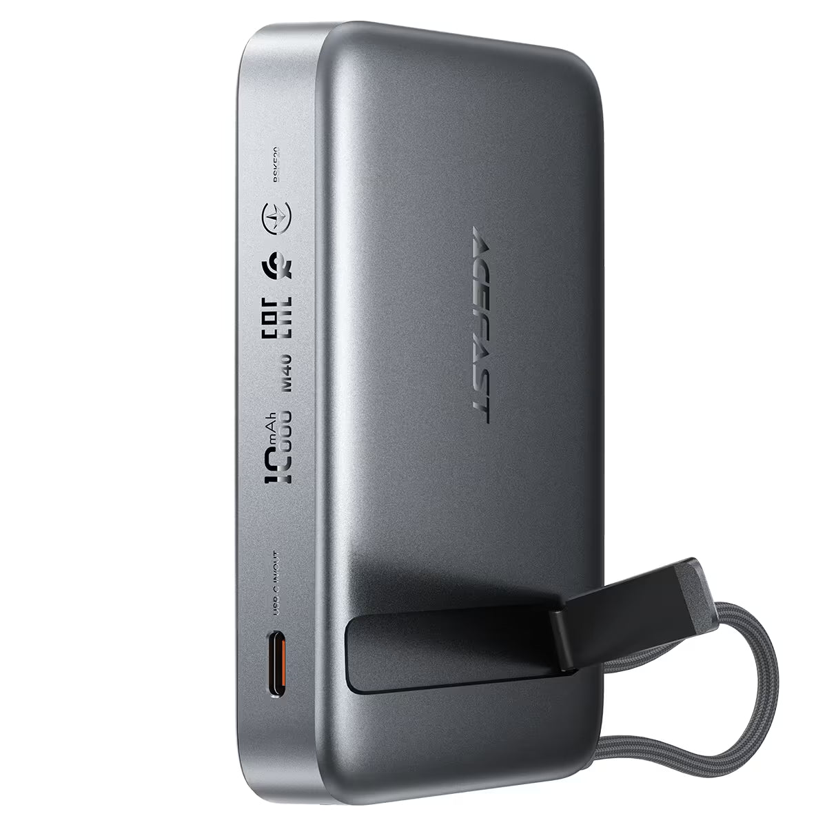 מטען נייד מגנטי ACEFAST M40 10000mAh – טעינה אלחוטית לטלפון ולשעון, כבל מובנה, מעמד מתקפל וטעינה מהירה 22.5W