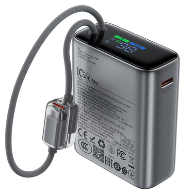 מטען נייד ACEFAST M48 10000mAh PD 22.5W – זוג כבלים מובנים שהופכים לשרוך נשיאה, מסך צבעוני חכם וטעינה מהירה