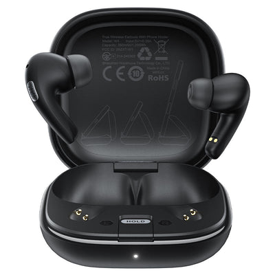 אוזניות אלחוטיות עם מעמד מובנה לטלפון Acefast W4 TWS – עיצוב אולטרה-קומפקטי וסאונד עוצמתי, שחור