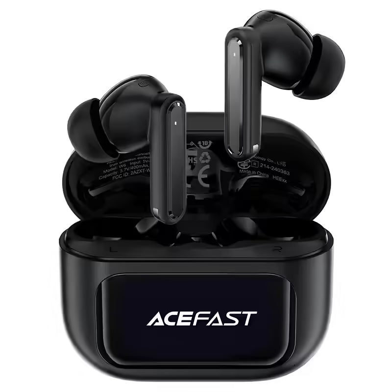 אוזניות אלחוטיות ACEFAST W6 TWS – סינון רעשים אקטיבי ANC, מסך מגע צבעוני חכם במארז, וסוללה עד 35 שעות