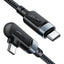 כבל סנכרון וטעינה איכותי USB-C ל-USB-C בזווית 90°, חיפוי קלוע, 2 מטר